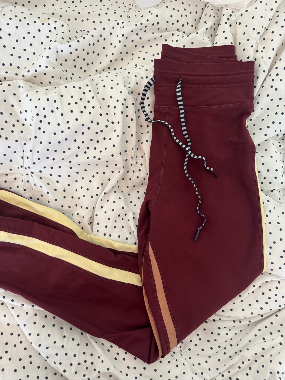 The Upside Burgundy Joggers with Yellow & Tan Side Stripes - Picture 5 of 10